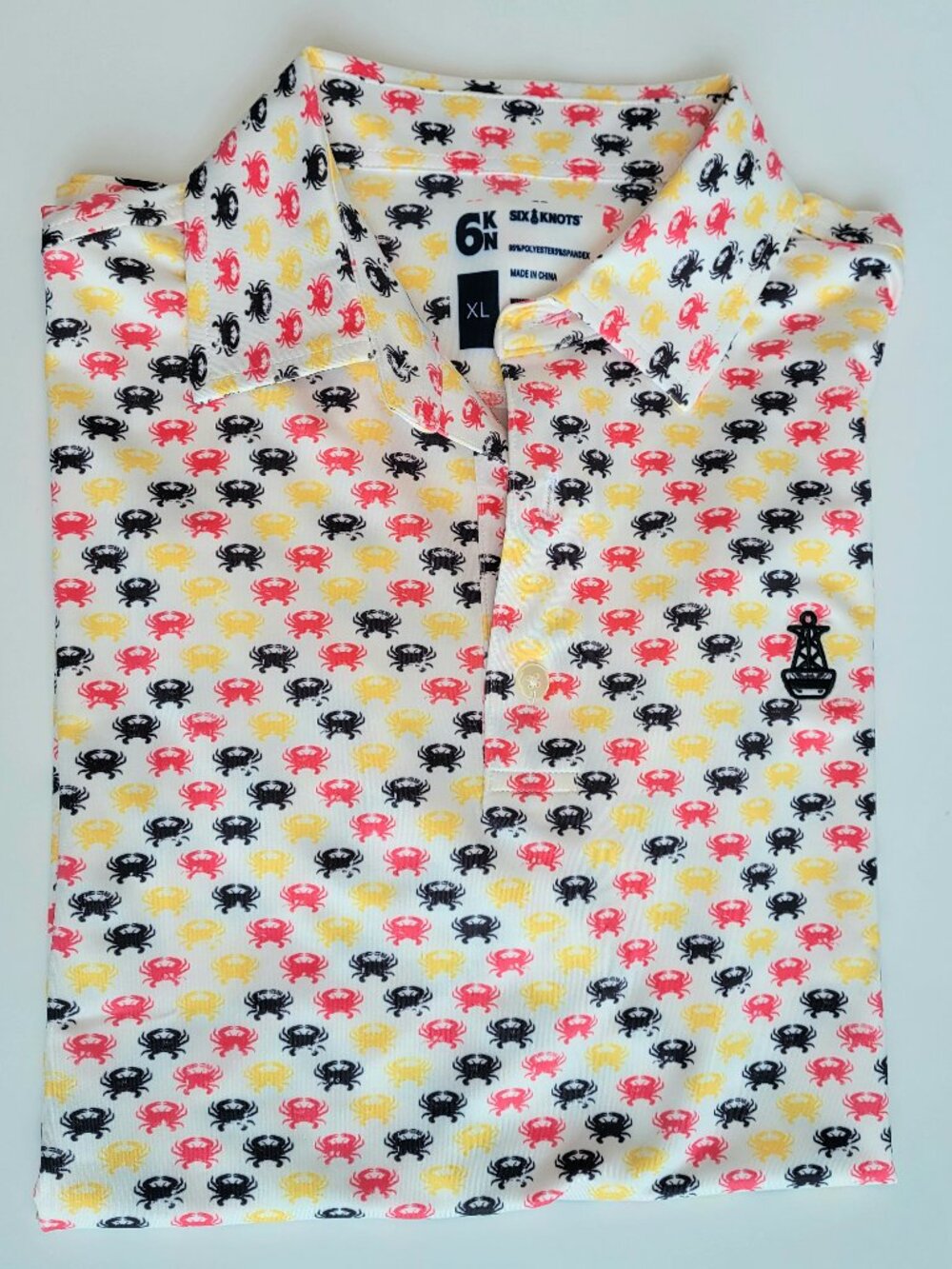 Six Knots Maryland Catch Men's Performance Polo Shirt XL Crab Boating Golf